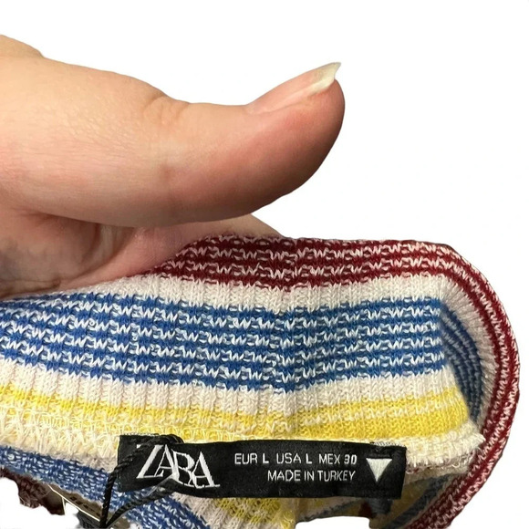 Zara Rib Texture Striped Pull On Flared Bell Bottom Pants Multicolor Size Large - Picture 9 of 12